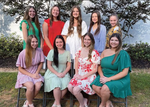 Kemper Academy will be celebrating homecoming Friday night with ceremonies at 6 p.m. and kick-off of the football game being set for 7 p.m. Pictured are members of the Homecoming Court: From row, from left, Seniors maids Natalee Bozeman, Rylee Gully, Braylee Johnson, and Cailee Johnson; back row from, left, seventh grade maid Macee Johnson, eighth grade maid Marley Long, freshman maid Abagail Williams, sophomore made Shelley Knight, and junior maid Madison Boswell.